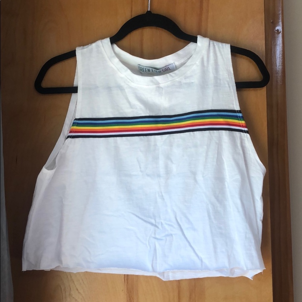 NWT White Striped Tank Crop Top (Sz. L)